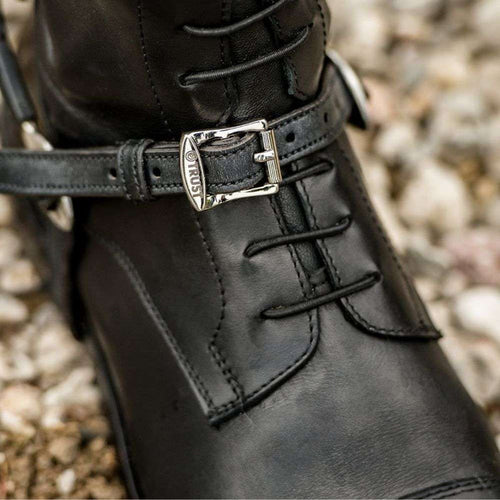 trust lined leather spur straps black