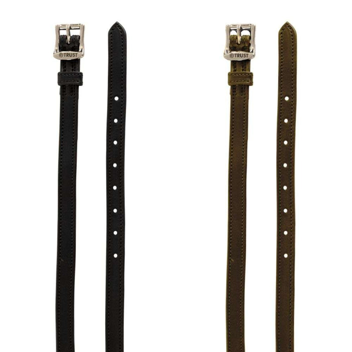 trust lined leather spur straps black and brown