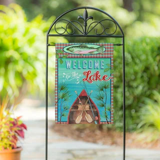 Welcome To The Lake Suede Garden Flag