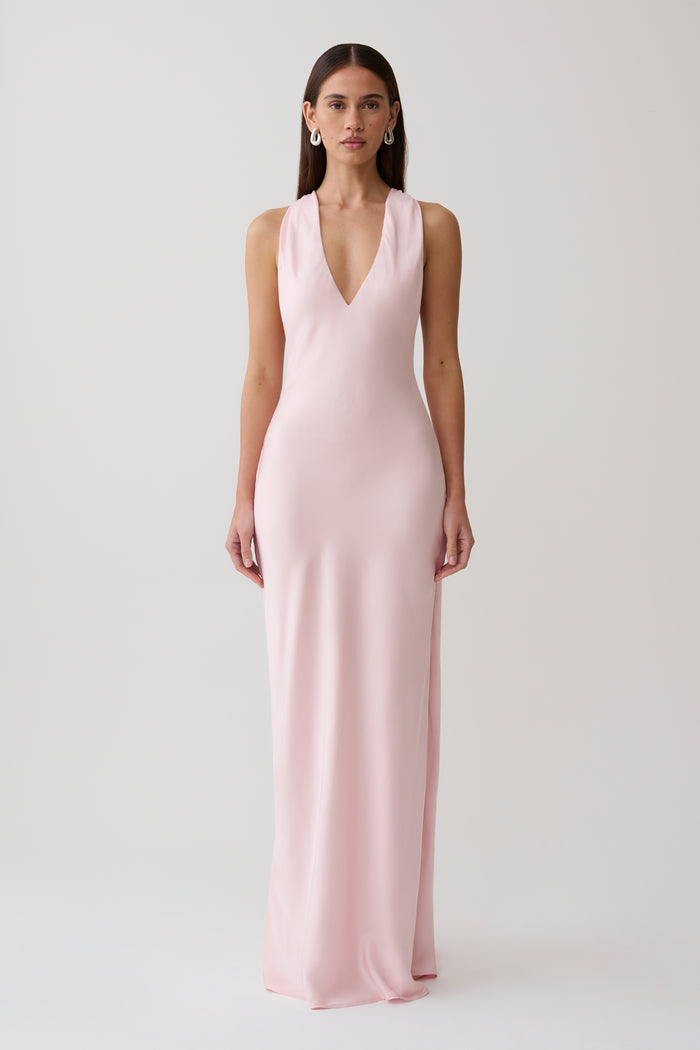 Winnie Halter Satin Maxi Dress With Hardware - Pale Pink
